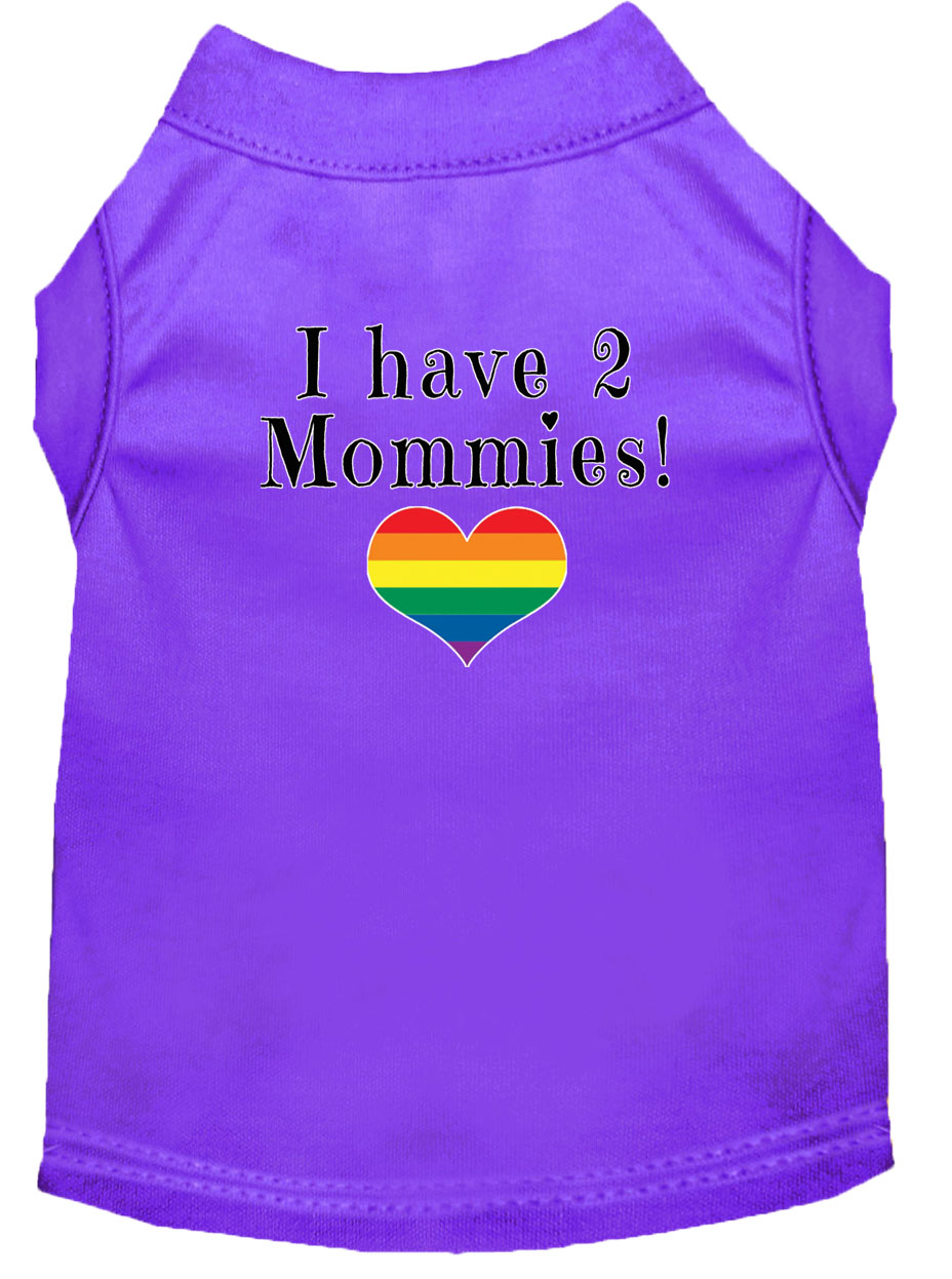 I have 2 Mommies Screen Print Dog Shirt Purple Med
